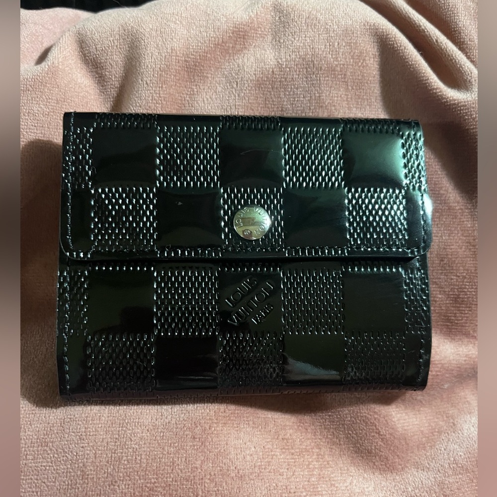 Rare Louis Vuitton Black Damier Vernis Coin & Card Wallet Compact Luxury